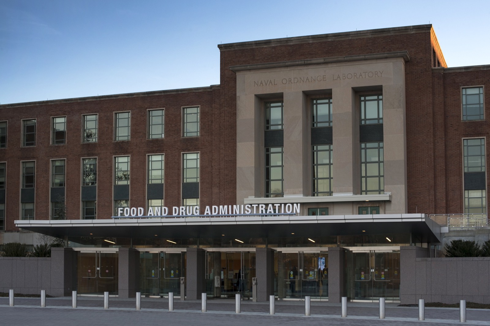 The Food and Drug Administration sign above the entrance to the agency's headquarters