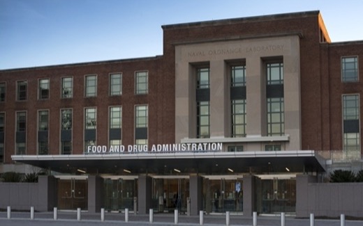 The Food and Drug Administration sign above the entrance to the agency's headquarters