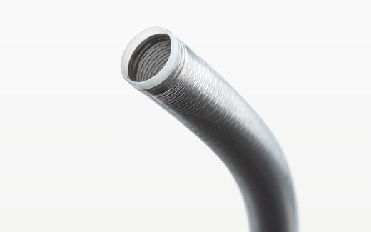 Close-up of the stainless steel tip of Penumbra's Lightning Flash aspiration catheter